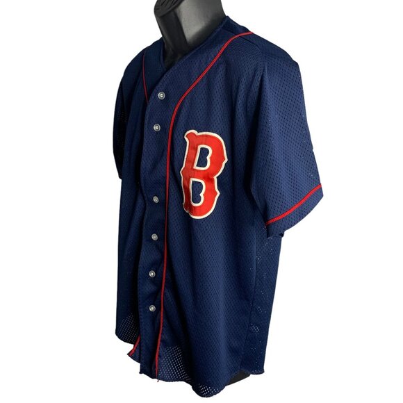 Vintage Wilson Boston Red Sox Jersey L Blue Mesh Buttons No 12 Satin Patches - Picture 3 of 6